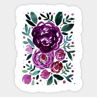 Watercolor roses bouquet - purple and green Sticker